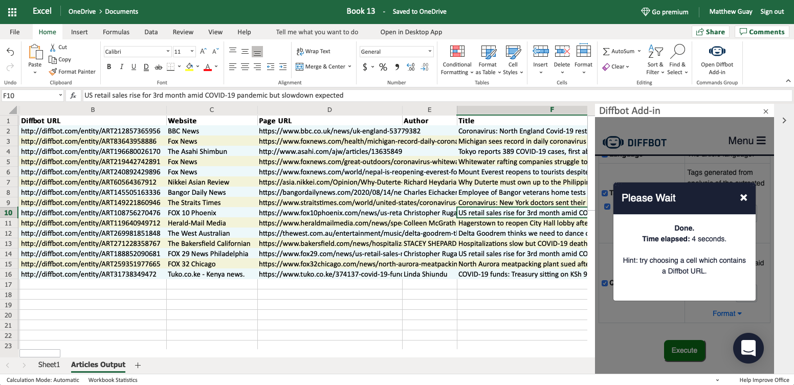 News Monitoring In An Excel Spreadsheet With Diffbot Diffblog